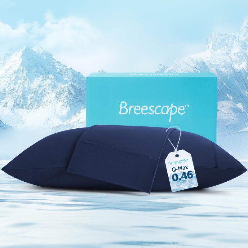 Breescape Cooling Pillow Cases Standard/Queen Size - BlendTek Dry & Cool Technology for Hot Sleepers and Night Sweats, Ultra Soft Pillowcases for Hair & Skin Care, Set of 2, 20"" x 30"", Twilight Blue - Image 1